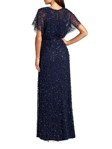 Mac Duggal Women's Beaded Sequin Shawl Gown - Midnight | Thumbnail 2 Mac Duggal Women's Beaded Sequin Shawl Gown - Midnight | Thumbnail 2