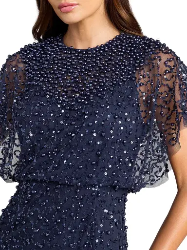 Mac Duggal Women's Beaded Sequin Shawl Gown - Midnight | Thumbnail 3 Mac Duggal Women's Beaded Sequin Shawl Gown - Midnight | Thumbnail 3