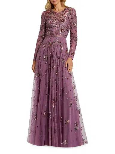 Mac Duggal Women's Floral Embellished Tulle A-Line Gown - Raspberry | Thumbnail 1 Mac Duggal Women's Floral Embellished Tulle A-Line Gown - Raspberry | Thumbnail 1
