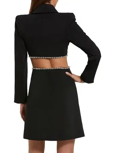 Mac Duggal Women's Crêpe Rhinestone Cut-Out Blazer Minidress - Black - Size 8 | Thumbnail 2 Mac Duggal Women's Crêpe Rhinestone Cut-Out Blazer Minidress - Black - Size 8 | Thumbnail 2