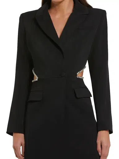 Mac Duggal Women's Crêpe Rhinestone Cut-Out Blazer Minidress - Black - Size 8 | Thumbnail 3 Mac Duggal Women's Crêpe Rhinestone Cut-Out Blazer Minidress - Black - Size 8 | Thumbnail 3