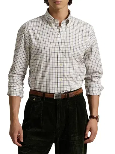 Polo Ralph Lauren Men's Tattersall Poplin Button-Down Shirt - Cream Olive Multi | Thumbnail 3 Polo Ralph Lauren Men's Tattersall Poplin Button-Down Shirt - Cream Olive Multi | Thumbnail 3