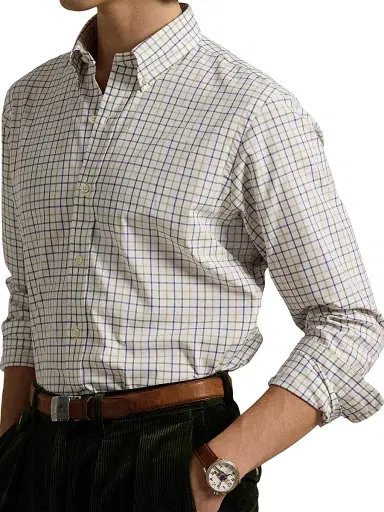 Polo Ralph Lauren Men's Tattersall Poplin Button-Down Shirt - Cream Olive Multi | Thumbnail 5 Polo Ralph Lauren Men's Tattersall Poplin Button-Down Shirt - Cream Olive Multi | Thumbnail 5