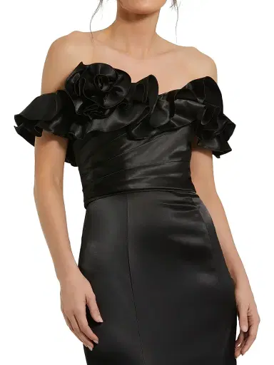Mac Duggal Women's Satin Ruffled Off-The-Shoulder Mermaid Gown - Black | Thumbnail 3 Mac Duggal Women's Satin Ruffled Off-The-Shoulder Mermaid Gown - Black | Thumbnail 3
