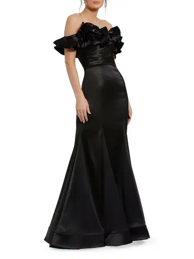 Mac Duggal Women's Satin Ruffled Off-The-Shoulder Mermaid Gown - Black | Thumbnail 1 Mac Duggal Women's Satin Ruffled Off-The-Shoulder Mermaid Gown - Black | Thumbnail 1