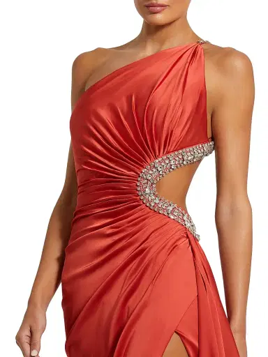 Mac Duggal Women's Jewel-Embellished Side Cut-Out Gown - Red | Thumbnail 3 Mac Duggal Women's Jewel-Embellished Side Cut-Out Gown - Red | Thumbnail 3
