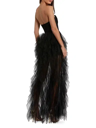 Mac Duggal Women's Tulle Strapless Bustier Ruffled Gown - Black | Thumbnail 2 Mac Duggal Women's Tulle Strapless Bustier Ruffled Gown - Black | Thumbnail 2