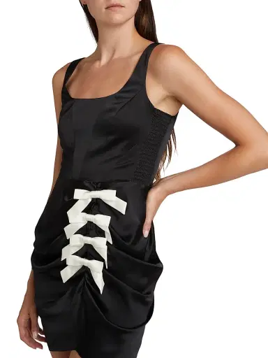 Amanda Uprichard Women's Fiorella Bow-Detail Minidress - Black White | Thumbnail 6 Amanda Uprichard Women's Fiorella Bow-Detail Minidress - Black White | Thumbnail 6