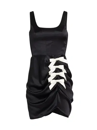 Amanda Uprichard Women's Fiorella Bow-Detail Minidress - Black White | Thumbnail 1 Amanda Uprichard Women's Fiorella Bow-Detail Minidress - Black White | Thumbnail 1