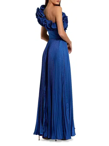 Mac Duggal Women's Pleated Charmeuse Ruffle One-Shoulder A-Line Gown | Thumbnail 2 Mac Duggal Women's Pleated Charmeuse Ruffle One-Shoulder A-Line Gown | Thumbnail 2