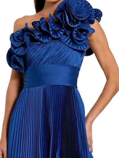 Mac Duggal Women's Pleated Charmeuse Ruffle One-Shoulder A-Line Gown | Thumbnail 3 Mac Duggal Women's Pleated Charmeuse Ruffle One-Shoulder A-Line Gown | Thumbnail 3