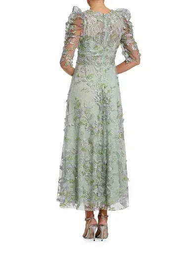 Mac Duggal Women's Floral Appliqué Puff-Sleeve Maxi Dress - Sage | Thumbnail 2 Mac Duggal Women's Floral Appliqué Puff-Sleeve Maxi Dress - Sage | Thumbnail 2