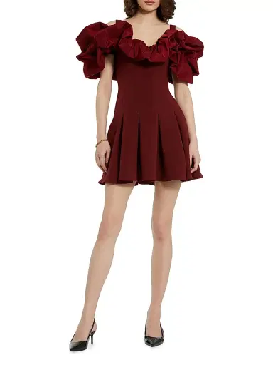 Mac Duggal Women's Crepe Faille Godet-Hem Minidress - Oxblood - Size 6 | Thumbnail 2 Mac Duggal Women's Crepe Faille Godet-Hem Minidress - Oxblood - Size 6 | Thumbnail 2