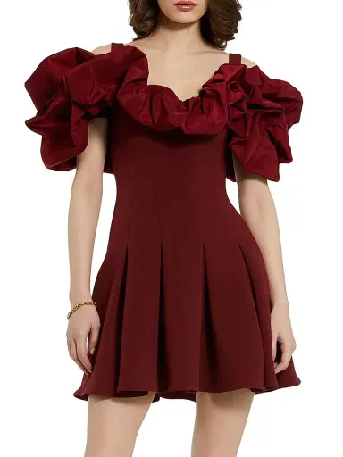 Mac Duggal Women's Crepe Faille Godet-Hem Minidress - Oxblood - Size 6 | Thumbnail 3 Mac Duggal Women's Crepe Faille Godet-Hem Minidress - Oxblood - Size 6 | Thumbnail 3