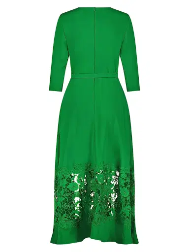Mac Duggal Women's Crepe Lace Belted Midi-Dress - Spring Green | Thumbnail 2 Mac Duggal Women's Crepe Lace Belted Midi-Dress - Spring Green | Thumbnail 2