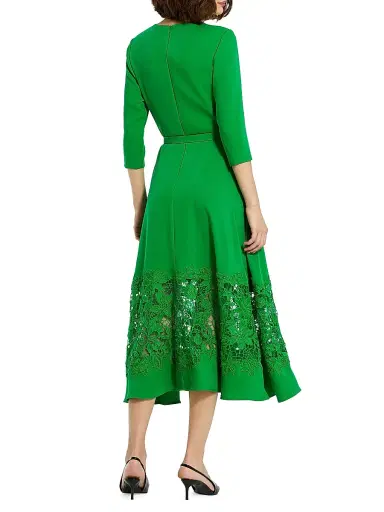 Mac Duggal Women's Crepe Lace Belted Midi-Dress - Spring Green | Thumbnail 4 Mac Duggal Women's Crepe Lace Belted Midi-Dress - Spring Green | Thumbnail 4