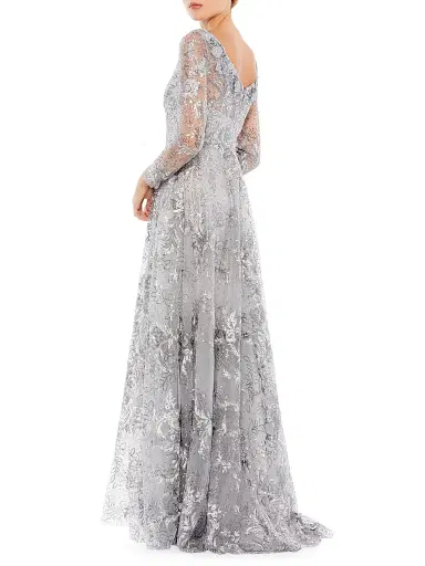 Mac Duggal Women's Floral Embroidered Illusion Gown - Sterling | Thumbnail 2 Mac Duggal Women's Floral Embroidered Illusion Gown - Sterling | Thumbnail 2