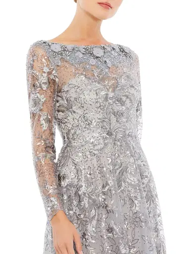 Mac Duggal Women's Floral Embroidered Illusion Gown - Sterling | Thumbnail 3 Mac Duggal Women's Floral Embroidered Illusion Gown - Sterling | Thumbnail 3