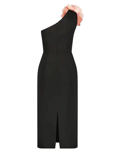 Mac Duggal Women's One-Shoulder Floral Appliqué Midi-Dress - Black | Thumbnail 2 Mac Duggal Women's One-Shoulder Floral Appliqué Midi-Dress - Black | Thumbnail 2