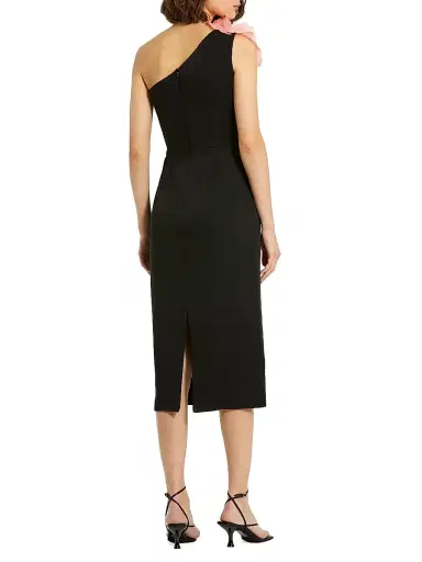 Mac Duggal Women's One-Shoulder Floral Appliqué Midi-Dress - Black | Thumbnail 4 Mac Duggal Women's One-Shoulder Floral Appliqué Midi-Dress - Black | Thumbnail 4