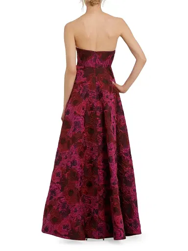Mac Duggal Women's Floral Brocade Strapless High-Low A-Line Gown - Magenta Multi | Thumbnail 2 Mac Duggal Women's Floral Brocade Strapless High-Low A-Line Gown - Magenta Multi | Thumbnail 2