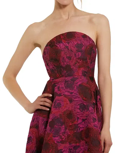 Mac Duggal Women's Floral Brocade Strapless High-Low A-Line Gown - Magenta Multi | Thumbnail 3 Mac Duggal Women's Floral Brocade Strapless High-Low A-Line Gown - Magenta Multi | Thumbnail 3