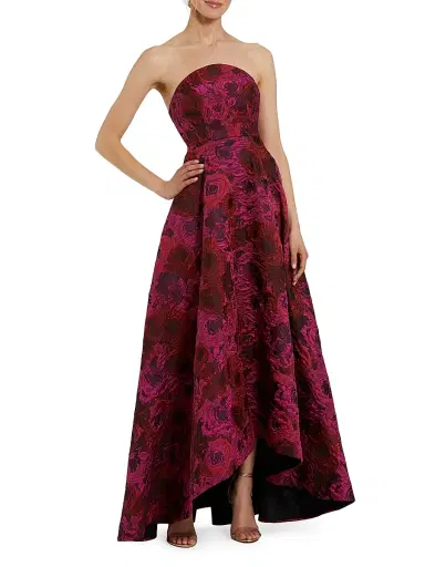 Mac Duggal Women's Floral Brocade Strapless High-Low A-Line Gown - Magenta Multi | Thumbnail 1 Mac Duggal Women's Floral Brocade Strapless High-Low A-Line Gown - Magenta Multi | Thumbnail 1