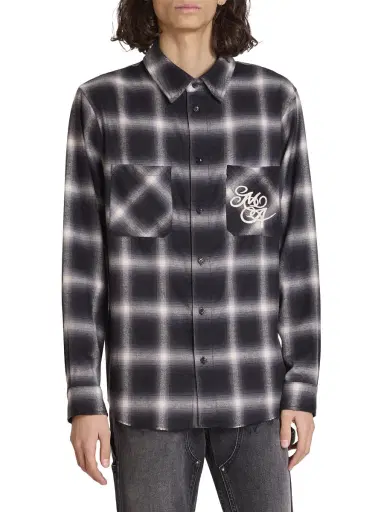 Amiri Men's Logo Swirl Wool Flannel Shirt - Black | Thumbnail 2 Amiri Men's Logo Swirl Wool Flannel Shirt - Black | Thumbnail 2