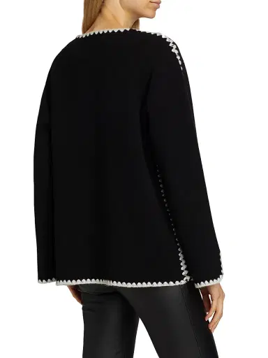 Saks Fifth Avenue Women's Whipstitch-Trim Cashmere Cardigan - Black Frost White | Thumbnail 5 Saks Fifth Avenue Women's Whipstitch-Trim Cashmere Cardigan - Black Frost White | Thumbnail 5