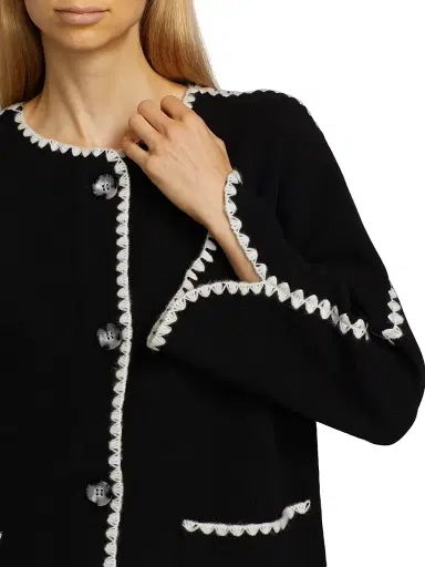 Saks Fifth Avenue Women's Whipstitch-Trim Cashmere Cardigan - Black Frost White | Thumbnail 6 Saks Fifth Avenue Women's Whipstitch-Trim Cashmere Cardigan - Black Frost White | Thumbnail 6