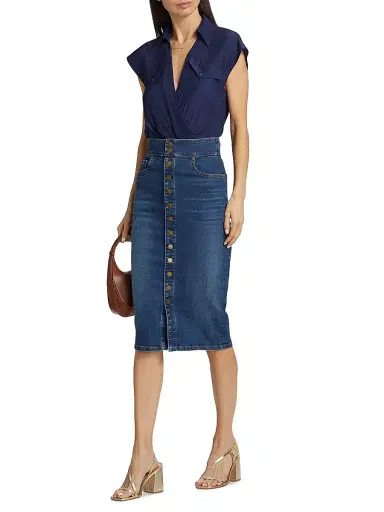 Ramy Brook Women's Karter Denim High-Waisted Midi-Skirt - Medium Wash | Thumbnail 2 Ramy Brook Women's Karter Denim High-Waisted Midi-Skirt - Medium Wash | Thumbnail 2
