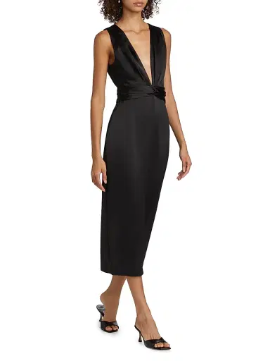 Ramy Brook Women's Talon Satin Plunge Midi-Dress - Black | Thumbnail 2 Ramy Brook Women's Talon Satin Plunge Midi-Dress - Black | Thumbnail 2