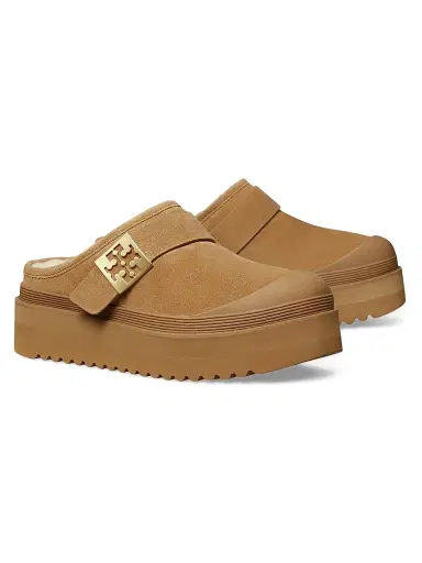 Tory Burch Women's Mellow Shearling-Trimmed Suede Mules - Light Chestnut Gold - Size 9.5 | Thumbnail 2 Tory Burch Women's Mellow Shearling-Trimmed Suede Mules - Light Chestnut Gold - Size 9.5 | Thumbnail 2
