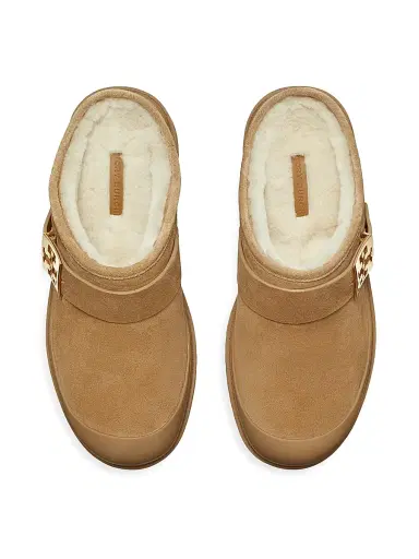 Tory Burch Women's Mellow Shearling-Trimmed Suede Mules - Light Chestnut Gold - Size 9.5 | Thumbnail 3 Tory Burch Women's Mellow Shearling-Trimmed Suede Mules - Light Chestnut Gold - Size 9.5 | Thumbnail 3