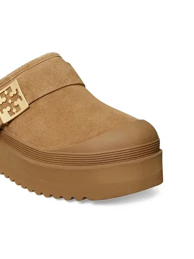 Tory Burch Women's Mellow Shearling-Trimmed Suede Mules - Light Chestnut Gold - Size 9.5 | Thumbnail 4 Tory Burch Women's Mellow Shearling-Trimmed Suede Mules - Light Chestnut Gold - Size 9.5 | Thumbnail 4