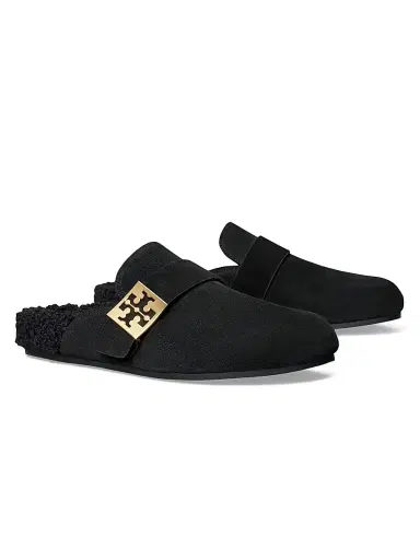 Tory Burch Women's Mellow Faux-Shearling Suede Mules - Black | Thumbnail 2 Tory Burch Women's Mellow Faux-Shearling Suede Mules - Black | Thumbnail 2