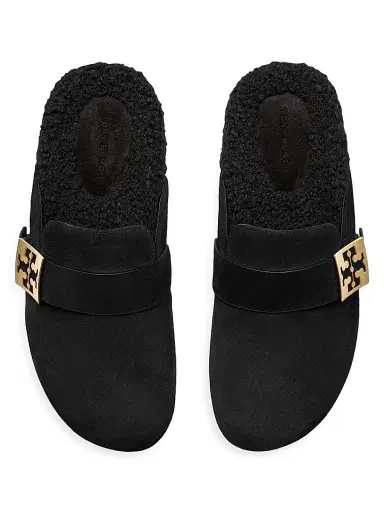 Tory Burch Women's Mellow Faux-Shearling Suede Mules - Black | Thumbnail 3 Tory Burch Women's Mellow Faux-Shearling Suede Mules - Black | Thumbnail 3