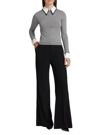 ALICE + OLIVIA Women's Porla Collared Sweater - Medium Heather Grey | Thumbnail 2 ALICE + OLIVIA Women's Porla Collared Sweater - Medium Heather Grey | Thumbnail 2