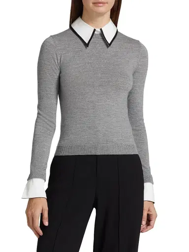 ALICE + OLIVIA Women's Porla Collared Sweater - Medium Heather Grey | Thumbnail 3 ALICE + OLIVIA Women's Porla Collared Sweater - Medium Heather Grey | Thumbnail 3