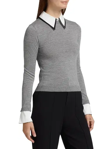 ALICE + OLIVIA Women's Porla Collared Sweater - Medium Heather Grey | Thumbnail 4 ALICE + OLIVIA Women's Porla Collared Sweater - Medium Heather Grey | Thumbnail 4