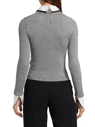 ALICE + OLIVIA Women's Porla Collared Sweater - Medium Heather Grey | Thumbnail 5 ALICE + OLIVIA Women's Porla Collared Sweater - Medium Heather Grey | Thumbnail 5