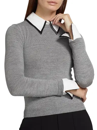 ALICE + OLIVIA Women's Porla Collared Sweater - Medium Heather Grey | Thumbnail 7 ALICE + OLIVIA Women's Porla Collared Sweater - Medium Heather Grey | Thumbnail 7