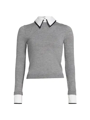 ALICE + OLIVIA Women's Porla Collared Sweater - Medium Heather Grey | Thumbnail 1 ALICE + OLIVIA Women's Porla Collared Sweater - Medium Heather Grey | Thumbnail 1