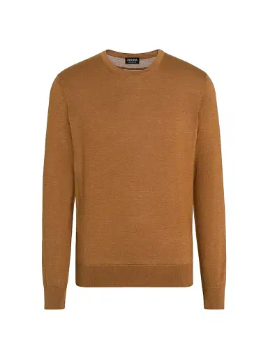 ZEGNA Men's Cashseta Crewneck - Foliage Melange | Thumbnail 1 ZEGNA Men's Cashseta Crewneck - Foliage Melange | Thumbnail 1