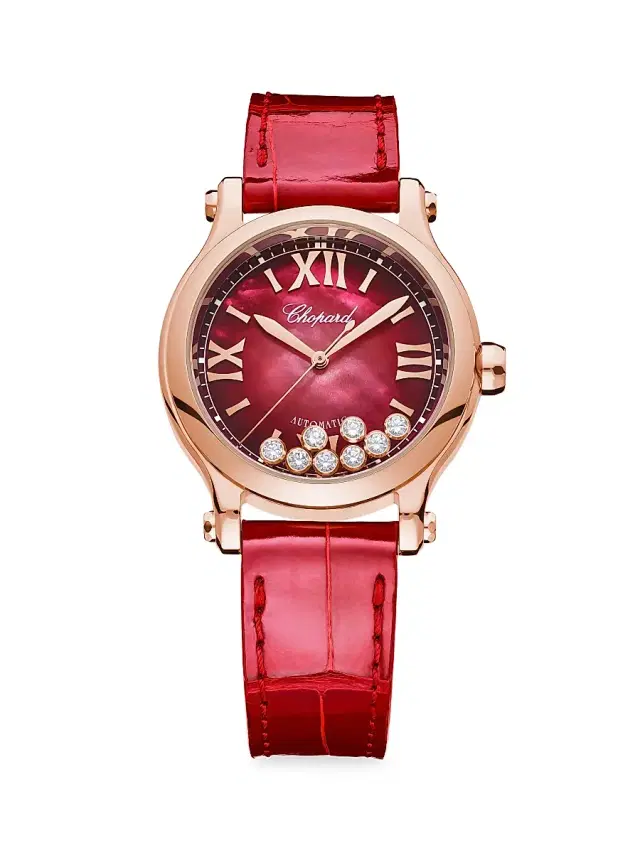 Women's Happy Sport 18K Rose Gold, Diamond & Alligator Strap Watch - Red Women's Happy Sport 18K Rose Gold, Diamond & Alligator Strap Watch - Red