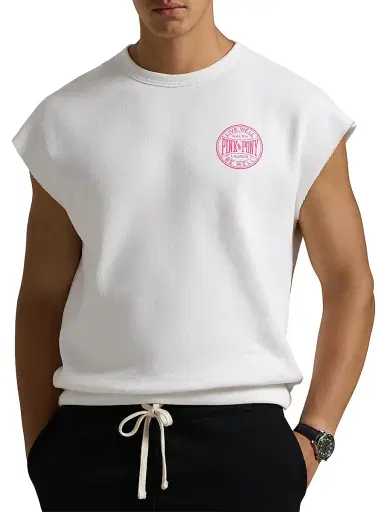 Polo Ralph Lauren Men's Unisex Pink Pony Sleeveless Fleece Sweatshirt - Ceramic White | Thumbnail 3 Polo Ralph Lauren Men's Unisex Pink Pony Sleeveless Fleece Sweatshirt - Ceramic White | Thumbnail 3