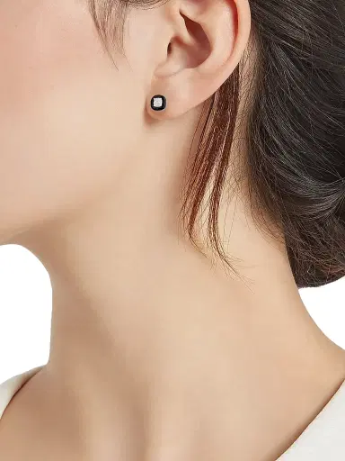 Nikos Koulis Women's Oui 18K White Gold, Black Enamel & Diamond Stud Earrings | Thumbnail 2 Nikos Koulis Women's Oui 18K White Gold, Black Enamel & Diamond Stud Earrings | Thumbnail 2