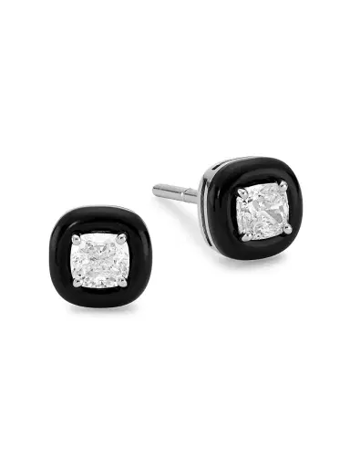 Nikos Koulis Women's Oui 18K White Gold, Black Enamel & Diamond Stud Earrings | Thumbnail 1 Nikos Koulis Women's Oui 18K White Gold, Black Enamel & Diamond Stud Earrings | Thumbnail 1