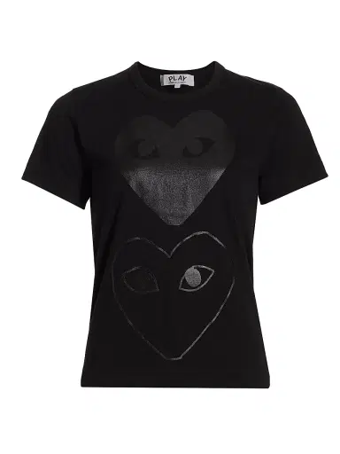 Comme des Garçons PLAY Women's Double Heart Graphic T-Shirt - Black - Size Medium | Thumbnail 1 Comme des Garçons PLAY Women's Double Heart Graphic T-Shirt - Black - Size Medium | Thumbnail 1