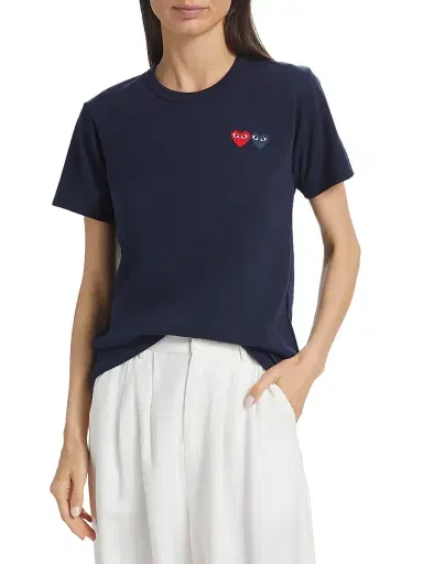 Comme des Garçons PLAY Women's Double Heart T-Shirt - Navy | Thumbnail 3 Comme des Garçons PLAY Women's Double Heart T-Shirt - Navy | Thumbnail 3